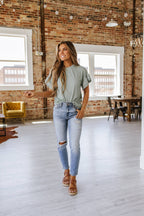 Heather Ruffle Sleeve Textured Blouse | S-XL