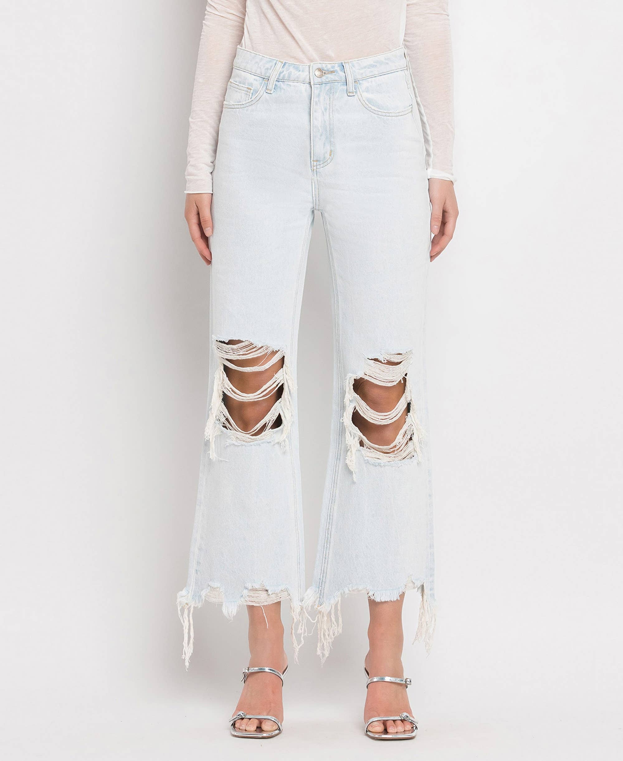 90'S VINTAGE SUPER HIGH RISE CROP FLARE JEANS