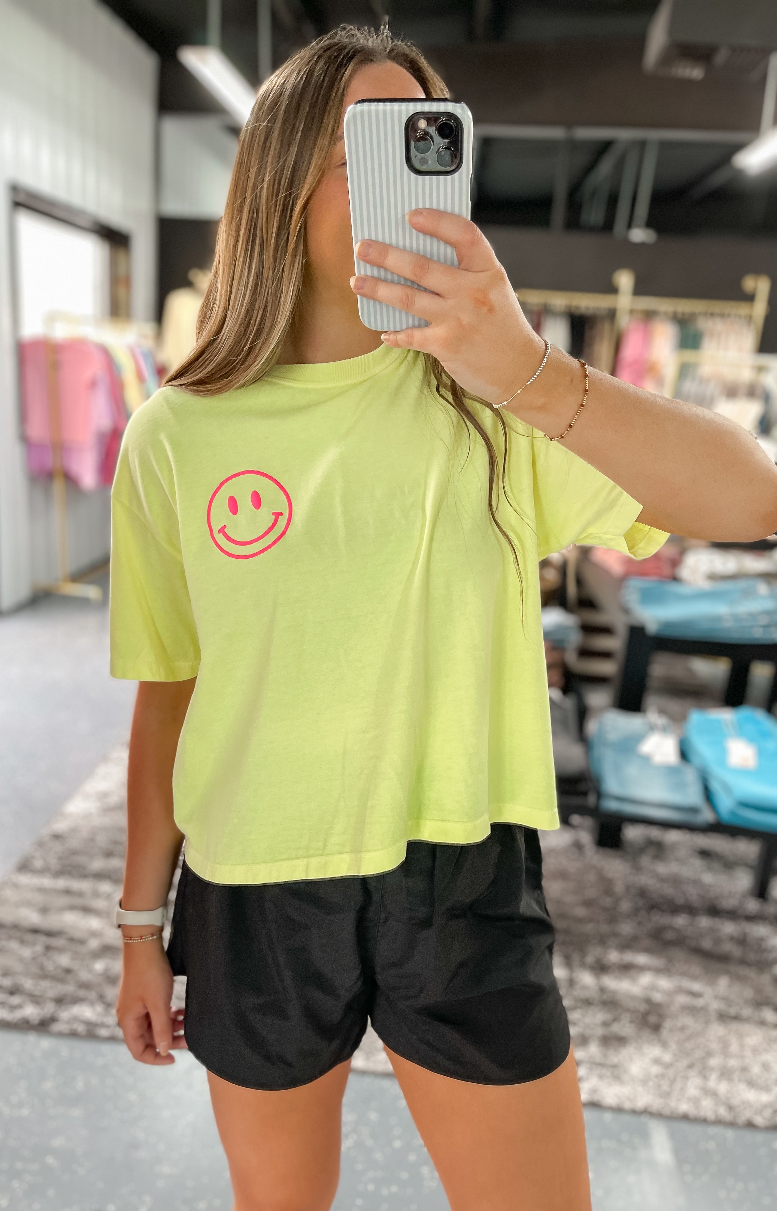 Neon Smilee cropped tee