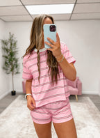 Multicolor Stripe Print Tee W/ Contrast Neckline