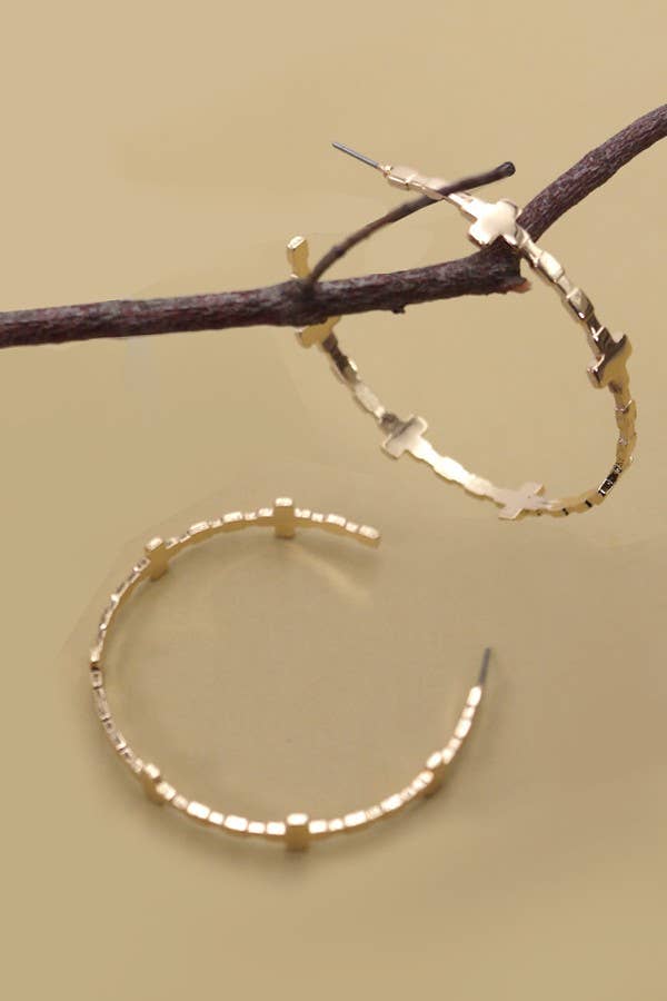 CROSS HOOP EARRINGS