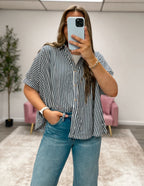 Navy Stripe Oversized Button Down