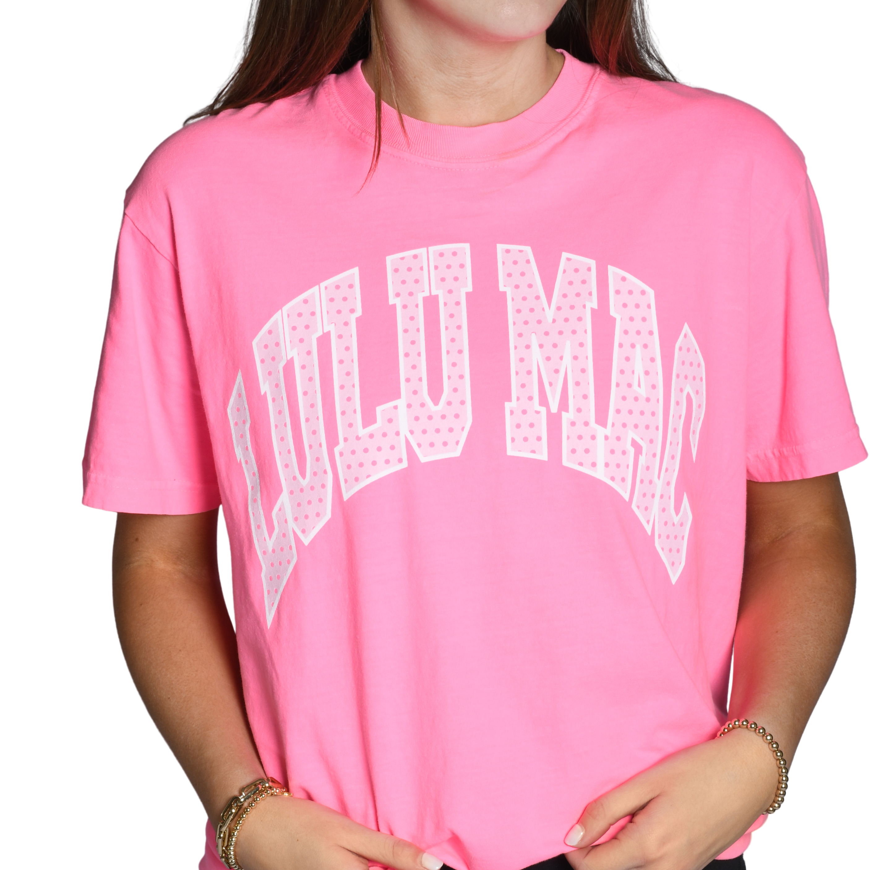 LULU MAC Polka Dot Pink Comfort Colors Tee