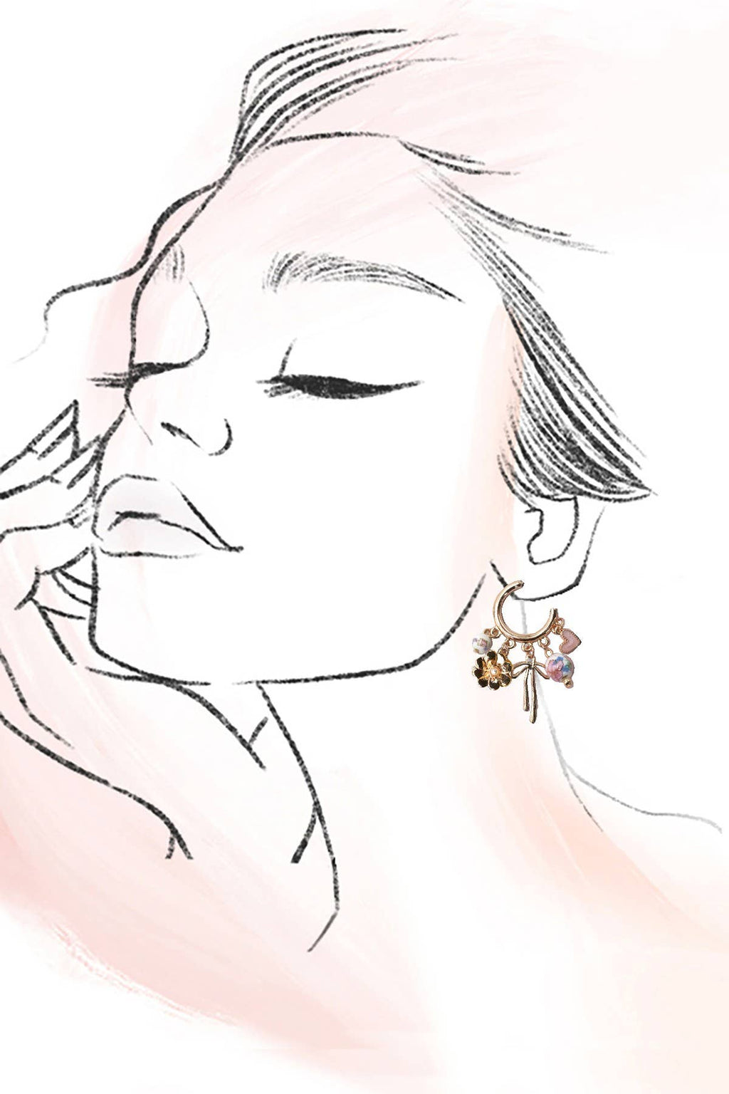 CERAMIC PORCELAIN BOW FLOWER CHARM DROP HOOP