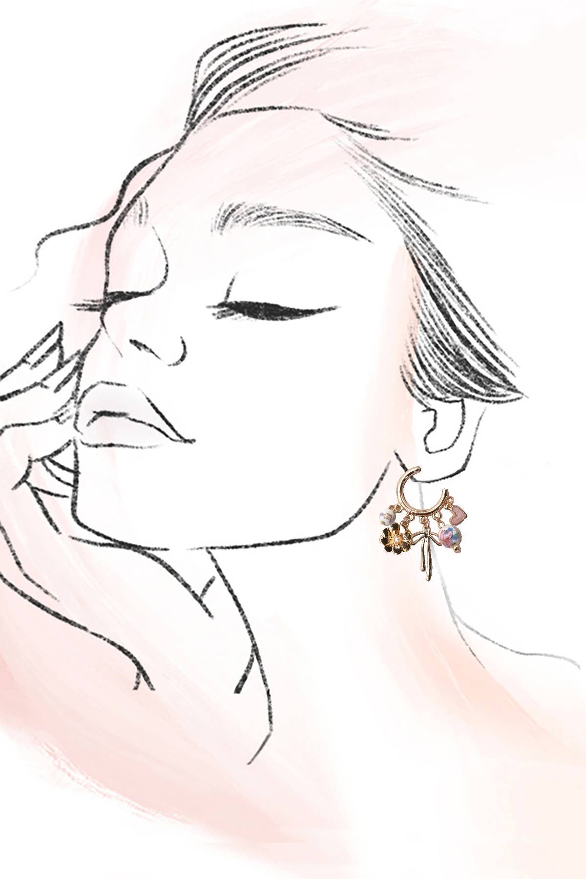 CERAMIC PORCELAIN BOW FLOWER CHARM DROP HOOP