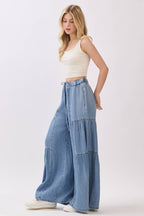 Chambray Mineral Washed Wide Leg Pants