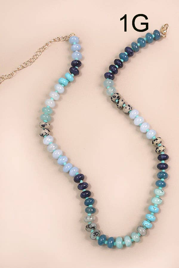 NATURAL AGATE GLASS SEMI PRECIOUS BEAD NECKLACE | 80N896