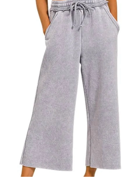Acid Wash Palazzo Sweat Pant- Slate