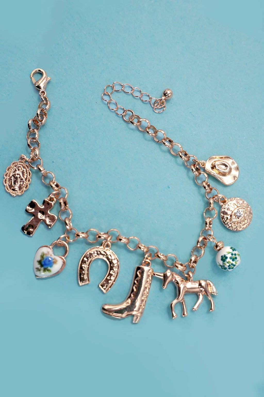 CHARM BRACELET - WESTERN BOOT CROSS PORCELAIN