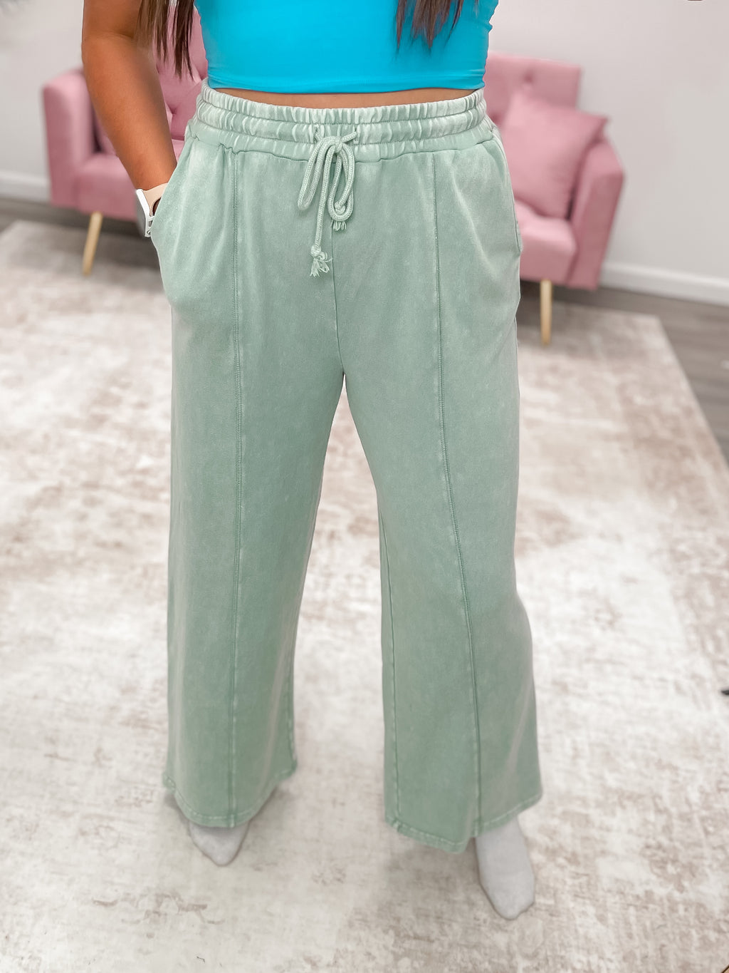 The Drift French Terry Wide-Leg Pants - Sage