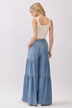 Chambray Mineral Washed Wide Leg Pants