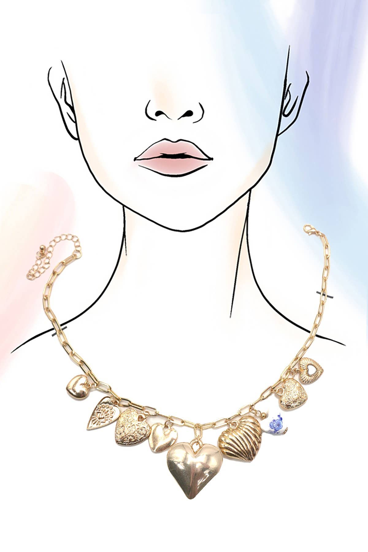 CERAMIC PORCELAIN HEART MULTI CHARM NECKLACE