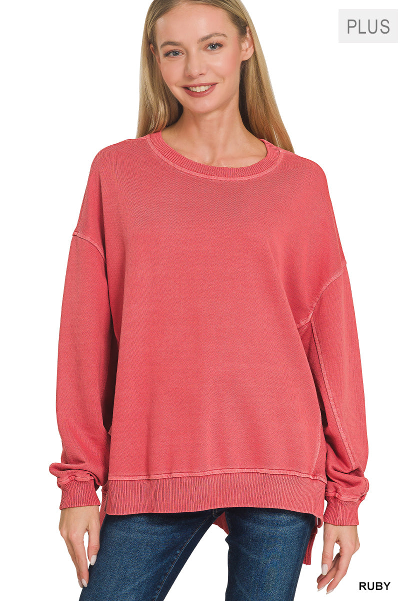 French Terry Ribbed Pullover (PLUS) - Red