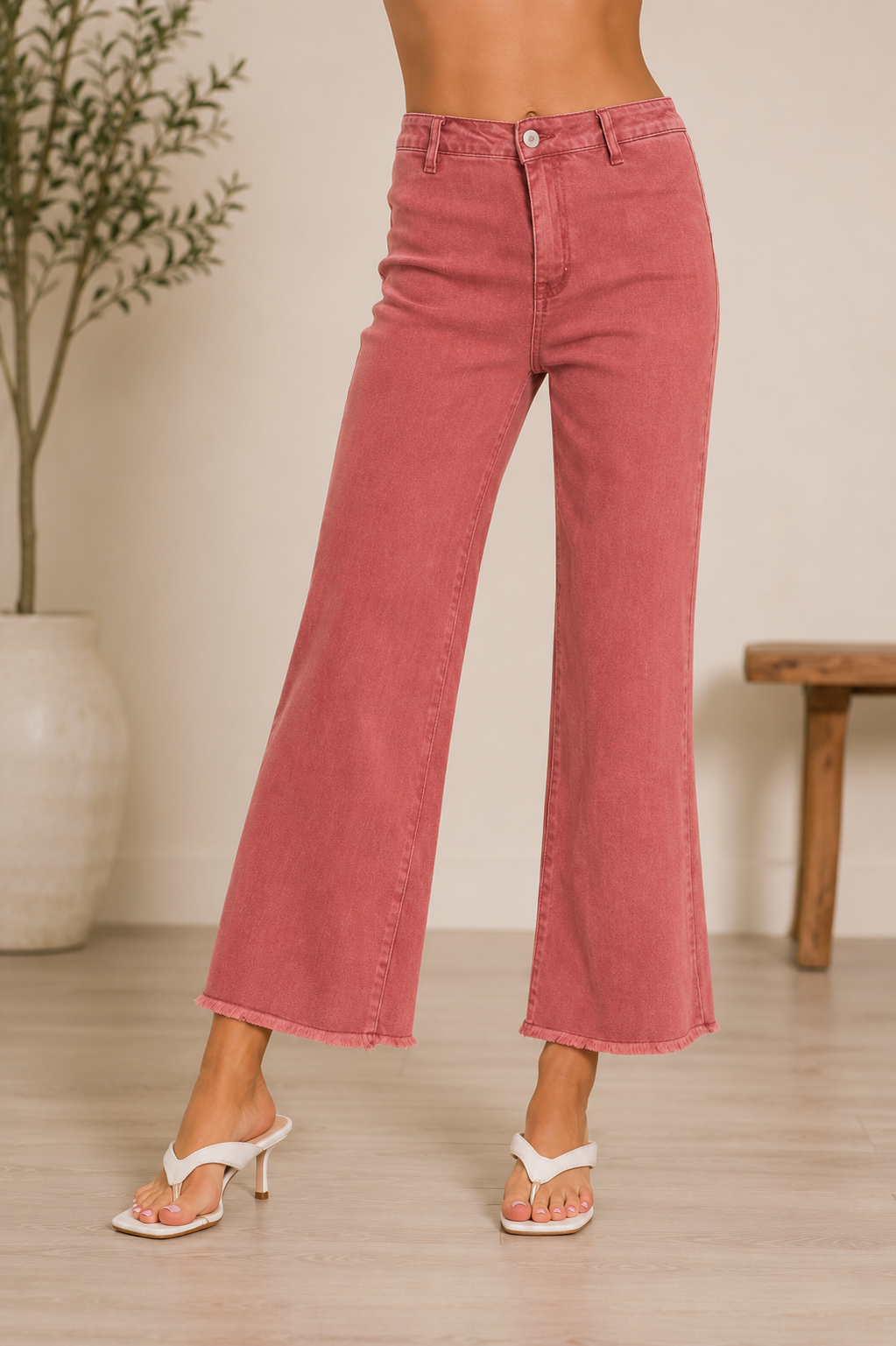 Ashton Wide Leg Denim Jeans - Terracotta