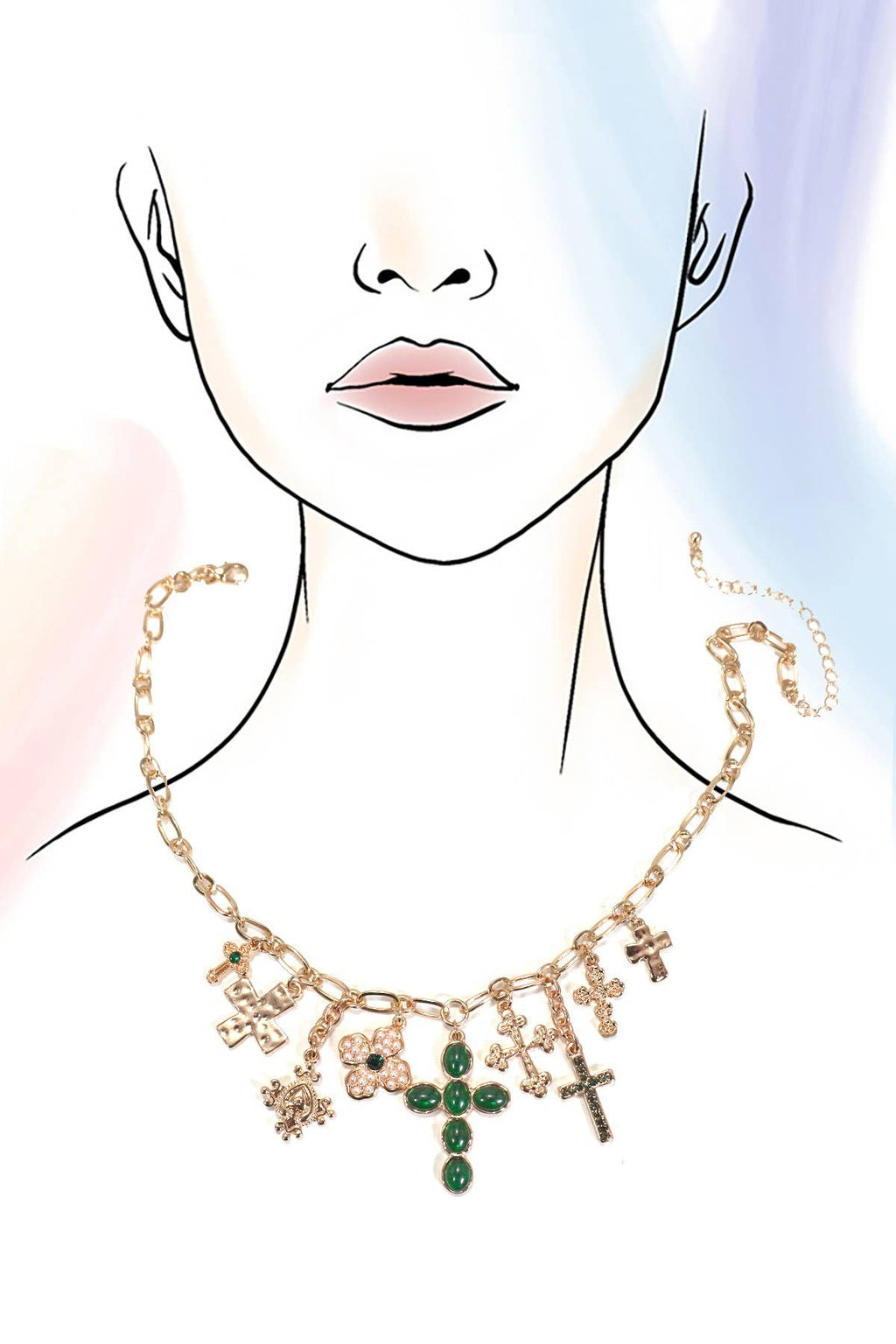 CHARM NECKLACE-MULTI CROSS CHARMS NECKLACE