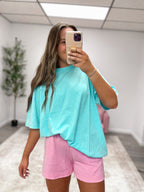 Everyday Acid Wash Oversized Tee - MINT SKY