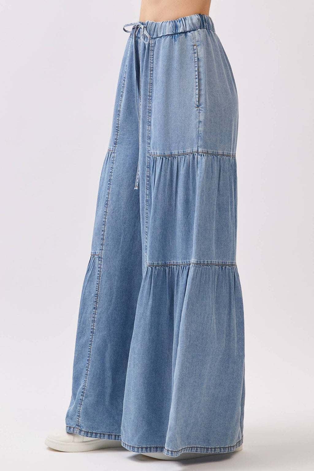 Chambray Mineral Washed Wide Leg Pants