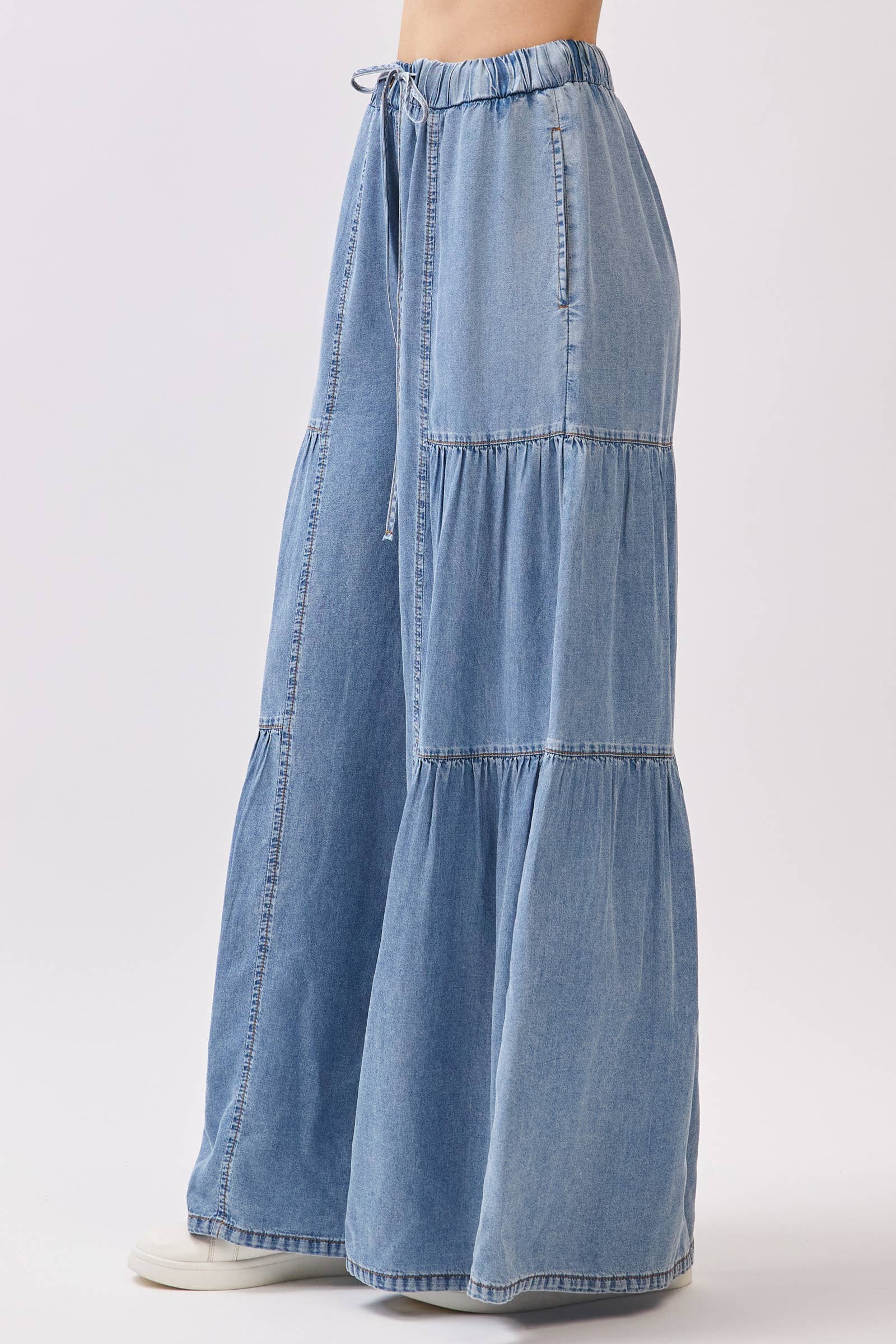 Chambray Mineral Washed Wide Leg Pants