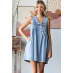 Pleated Denim Dress