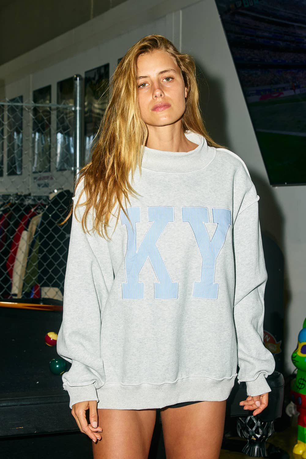 'KY' Stripe-Applique Mock-Neck Sweatshirt