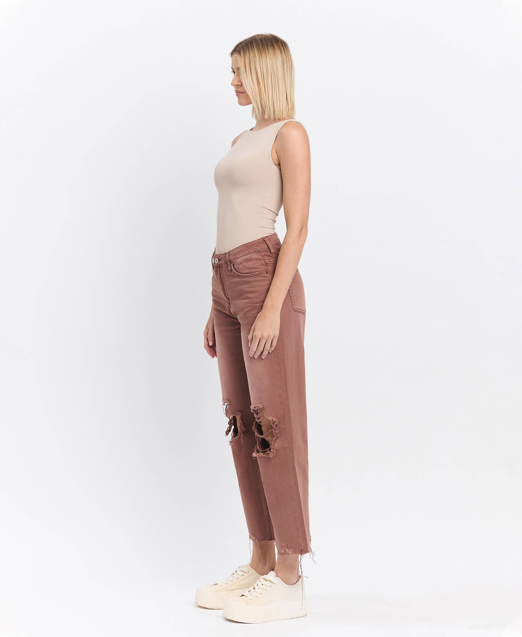 90'S VINTAGE SUPER HIGH RISE CROP FLARE JEANS