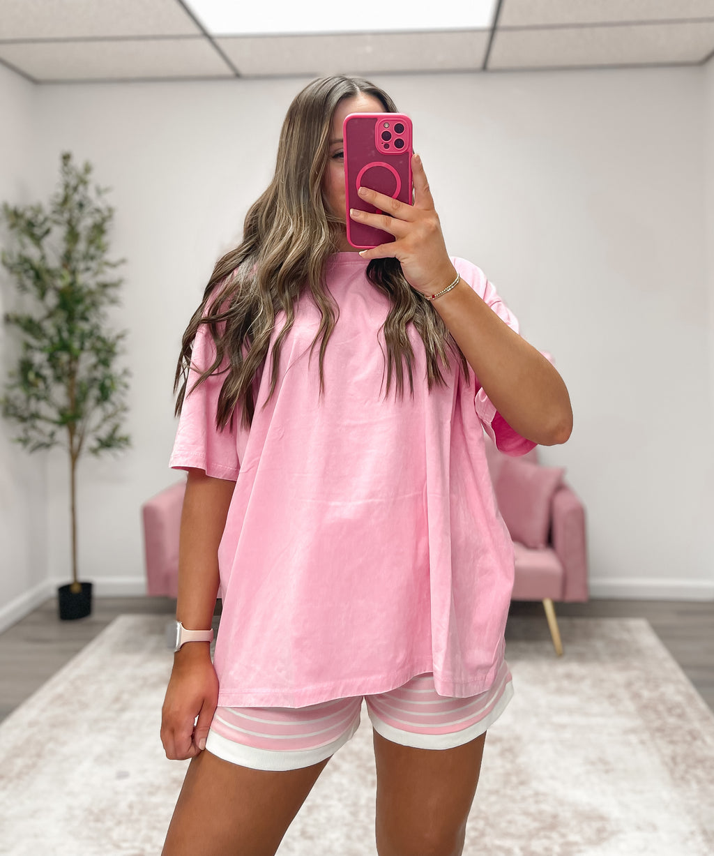 Everyday Acid Wash Oversized Tee - PINK