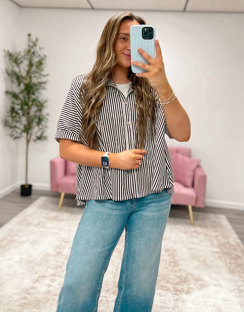 Mocha Stripe Oversized Button Down