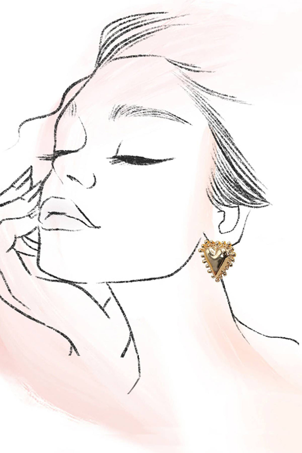 SPIKE EDGE GOLD HEART STUD EARRINGS