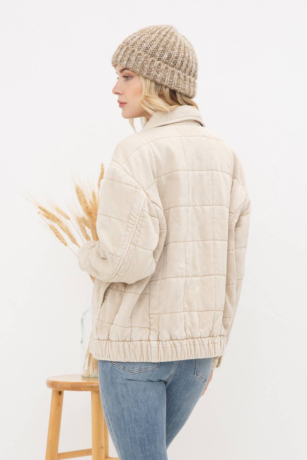 Stone Washed Quilted Pocket Front Jacket
