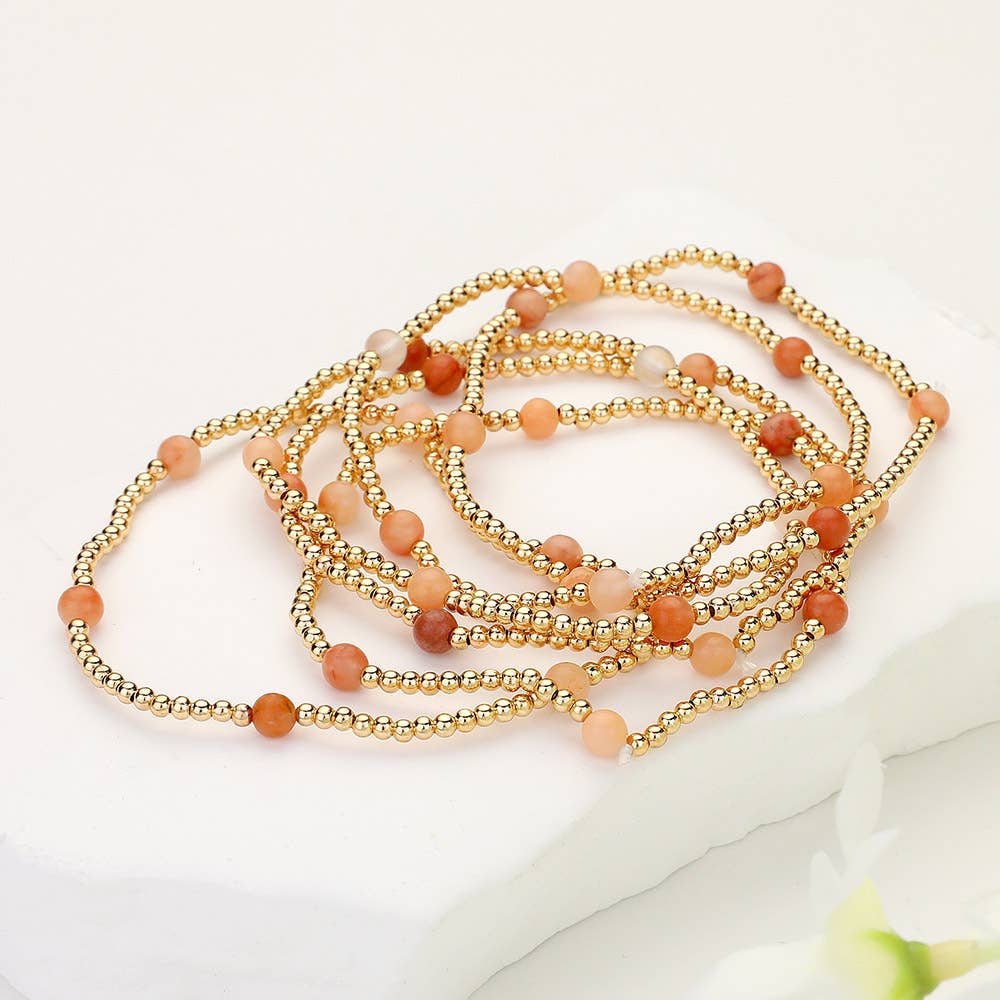 6PCS - Natural Stone Beaded Stretch Multi Layered Bracelets