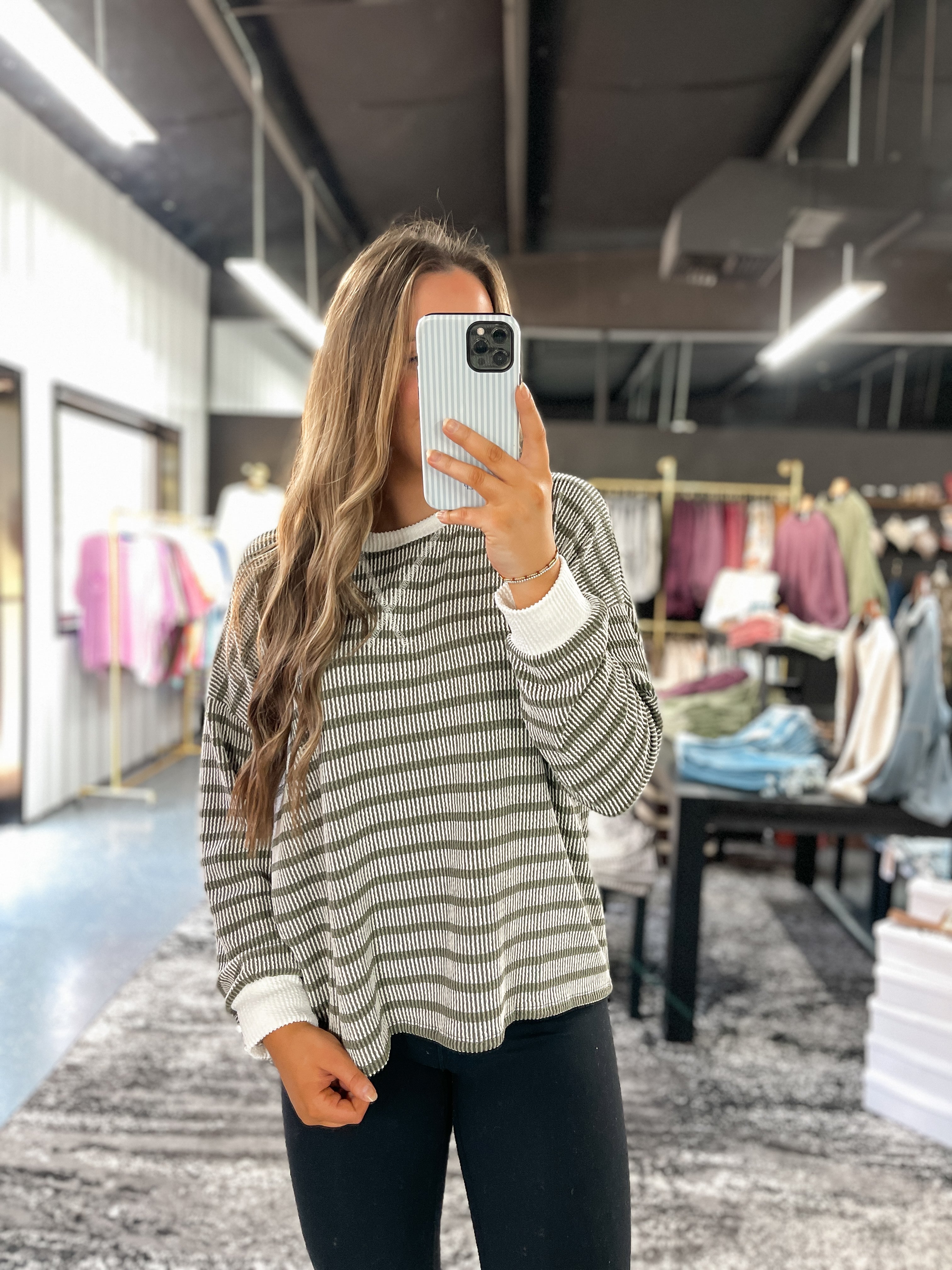 Olive Grove Striped Pullover