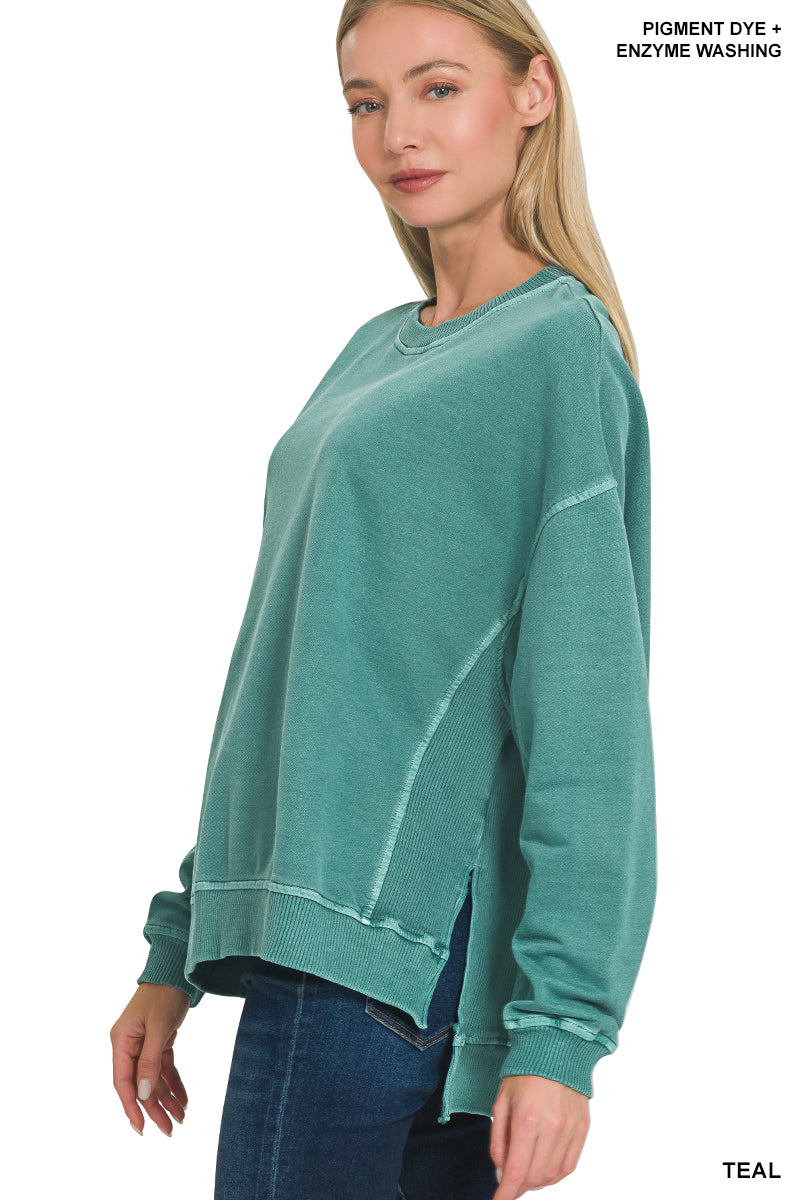 French Terry Ribbed Pullover - Teal