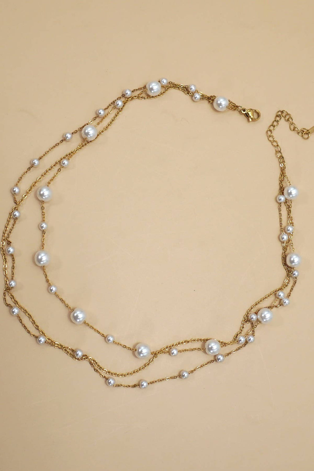 18K STAINLESS STEEL PEARL LAYER NECKLACE