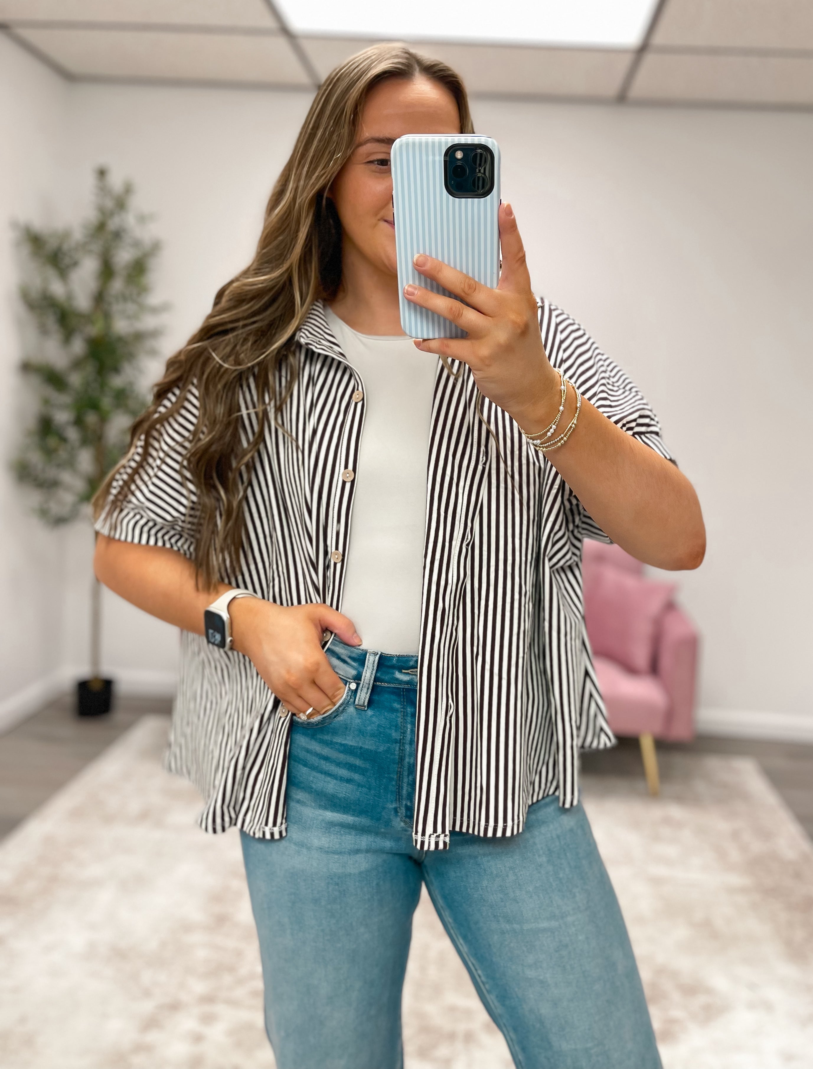 Mocha Stripe Oversized Button Down