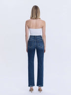 HIGH RISE FULL LENGTH DARK WASH STRAIGHT LEG JEAN