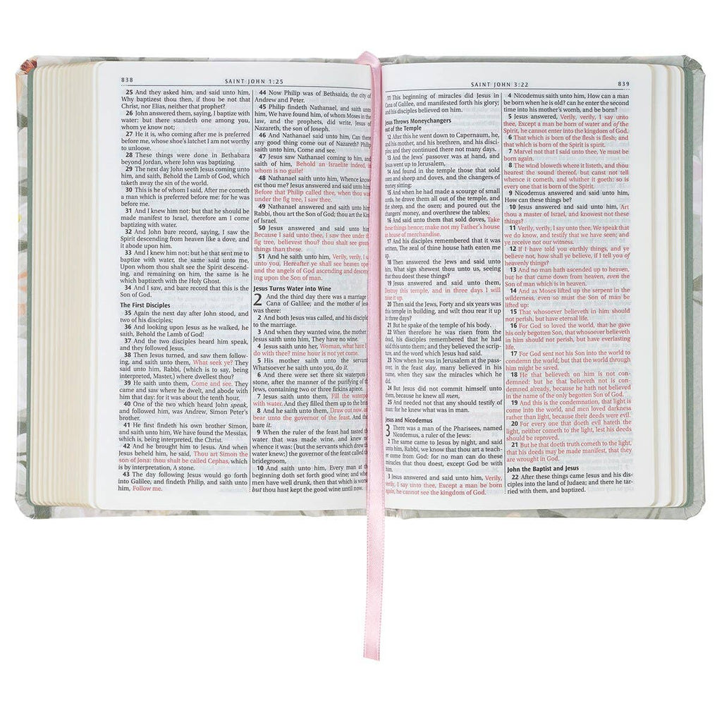 KJV Bible Compact Faux Leather HC Floral Printed Ps 23:3