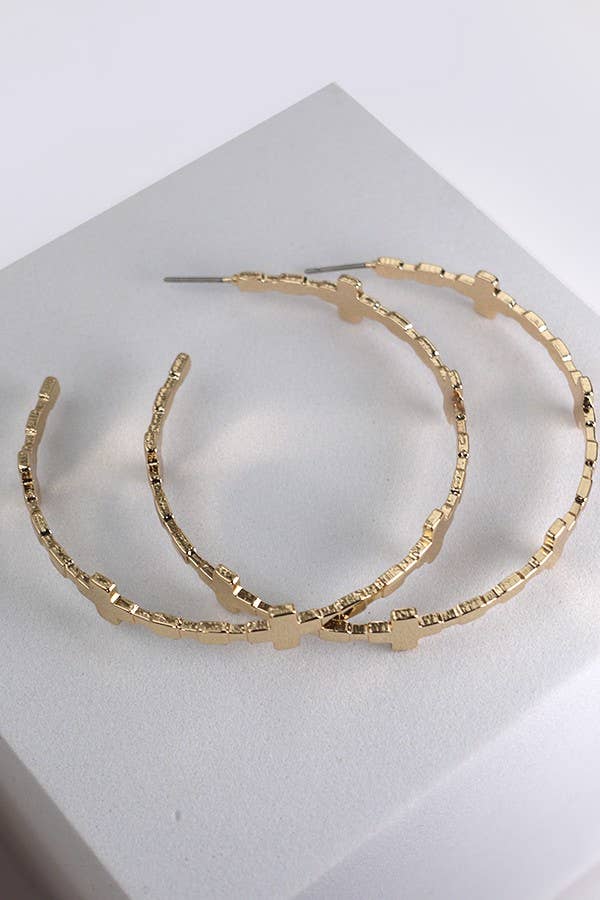CROSS HOOP EARRINGS