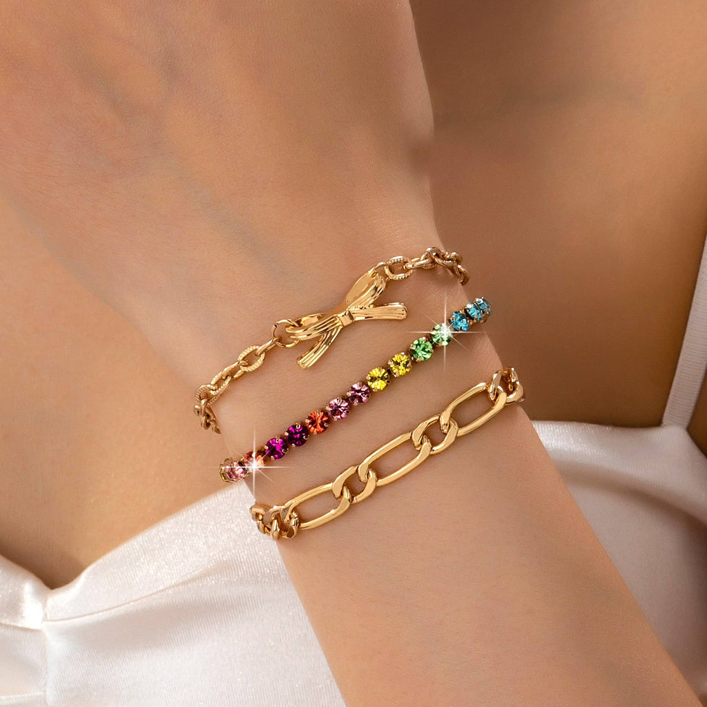 Multi Rainbow Crystals & Mixed Chains Bracelet