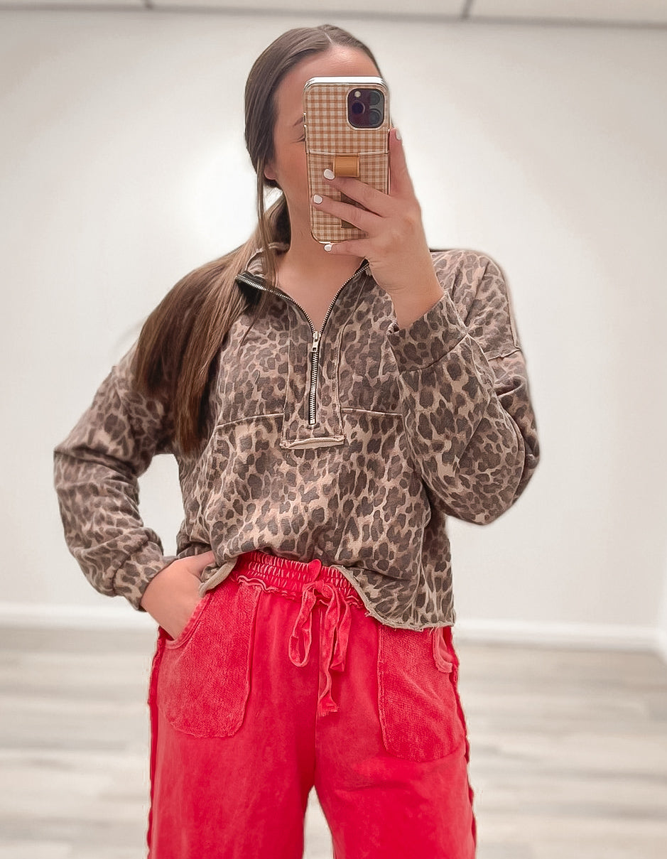 Leopard Half Zip