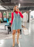 Pleated Denim Dress