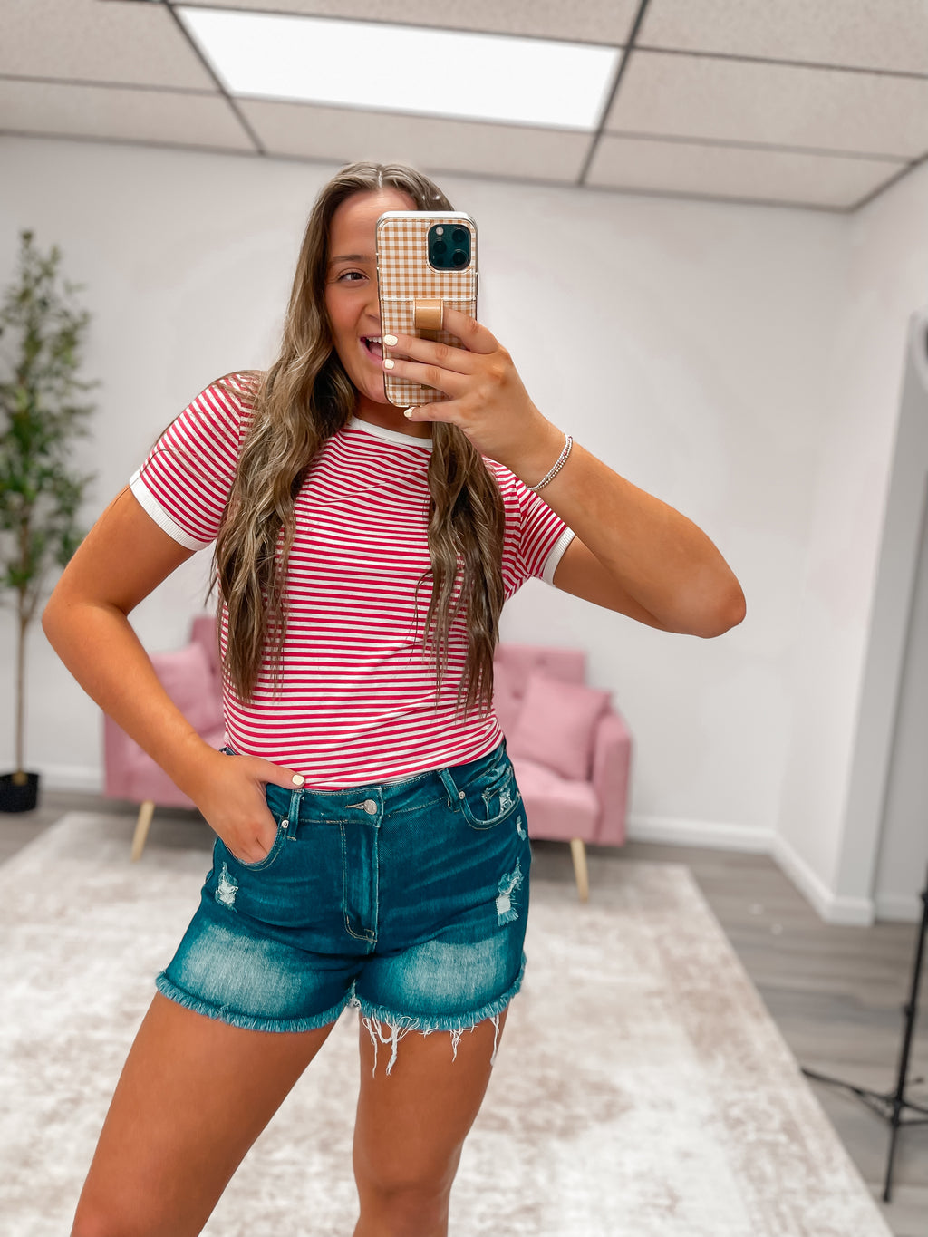 Classic Stripe Baby Tee - Ruby