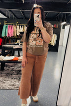 Acid Wash Palazzo Sweat Pant - Rust