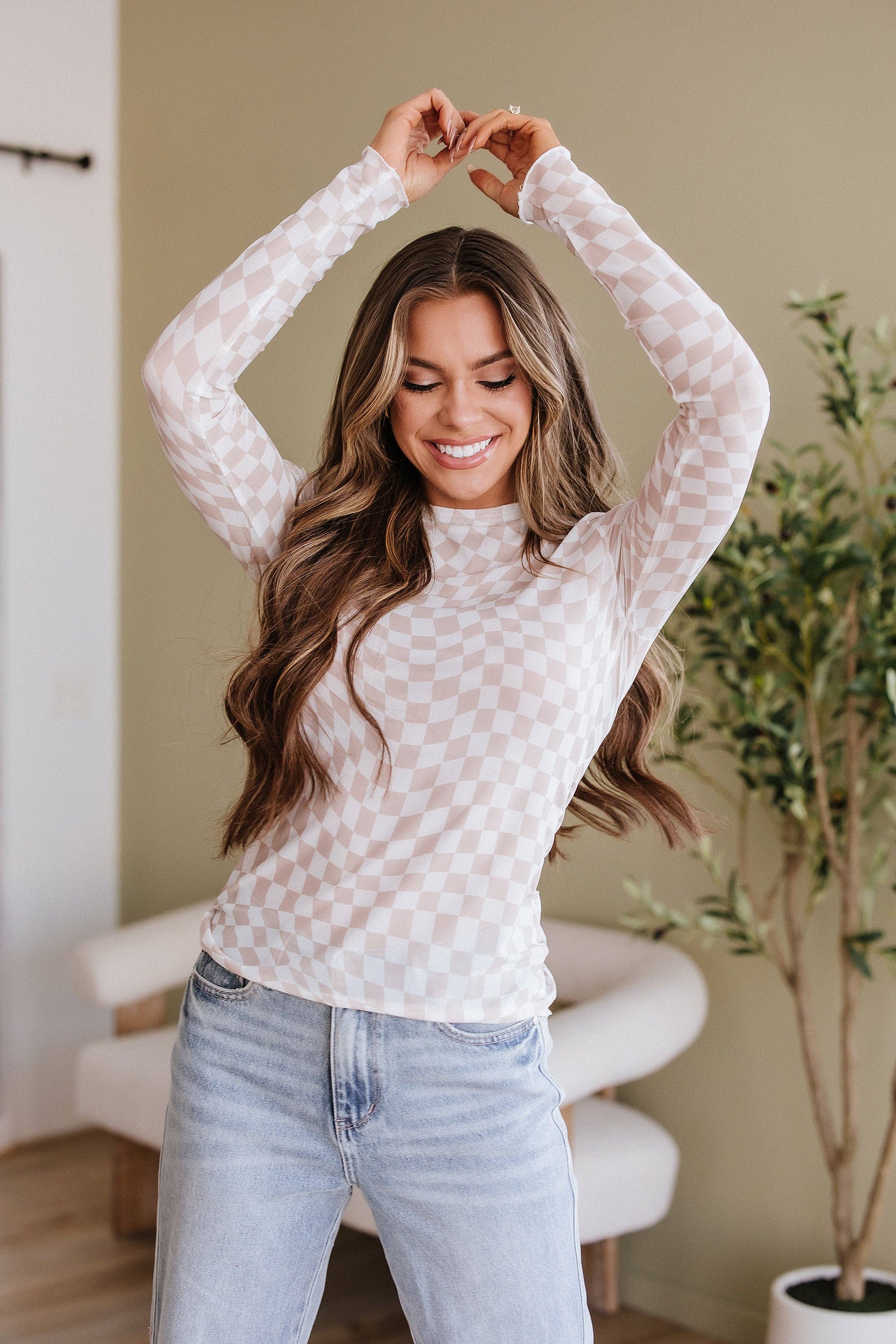 Rory Checkered Mesh Top