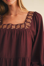 Autumn Harvest Square-Neck Embroidered Dress