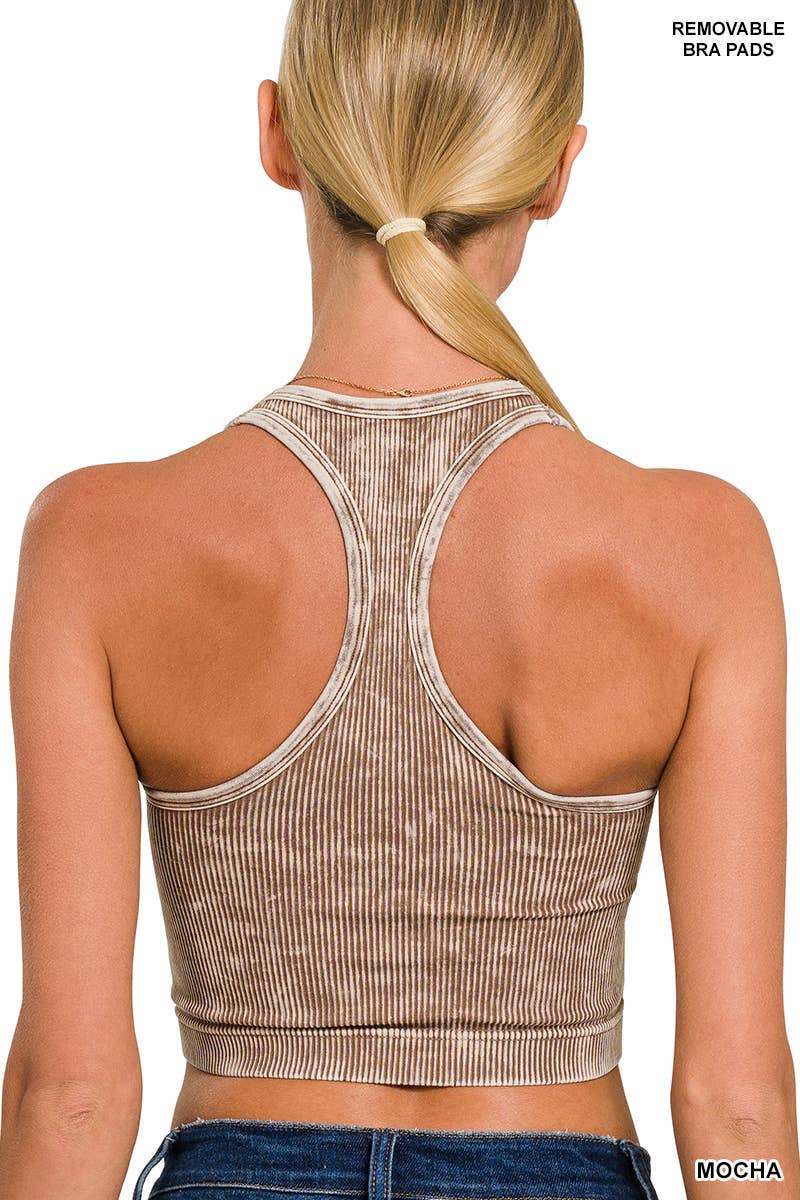 Washed Ribbed Seamless Cropped Tank Top W Bra Pads
