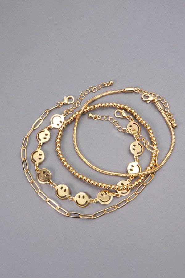 SMILEY BEAD SNAKE CHAIN 4 SET BRACELET