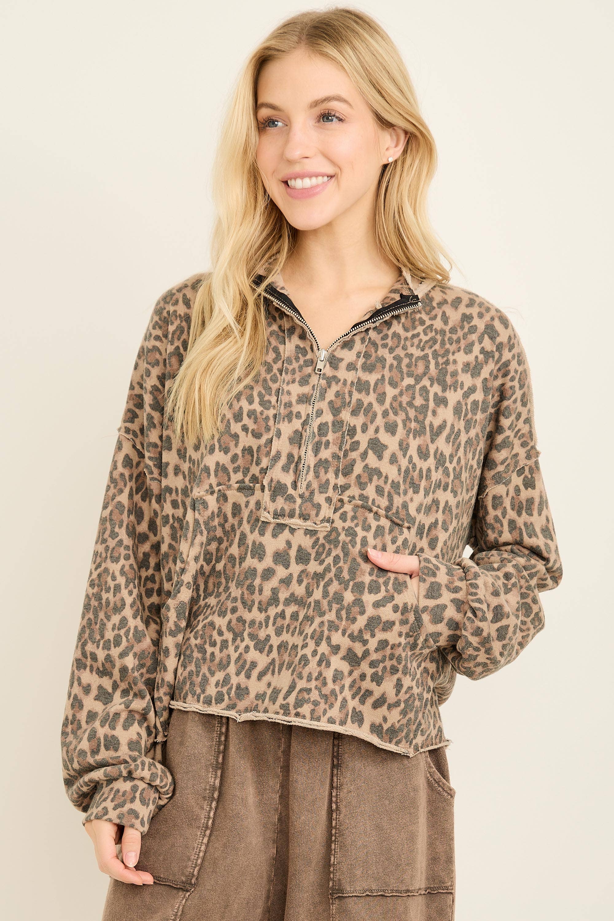 Leopard Half Zip