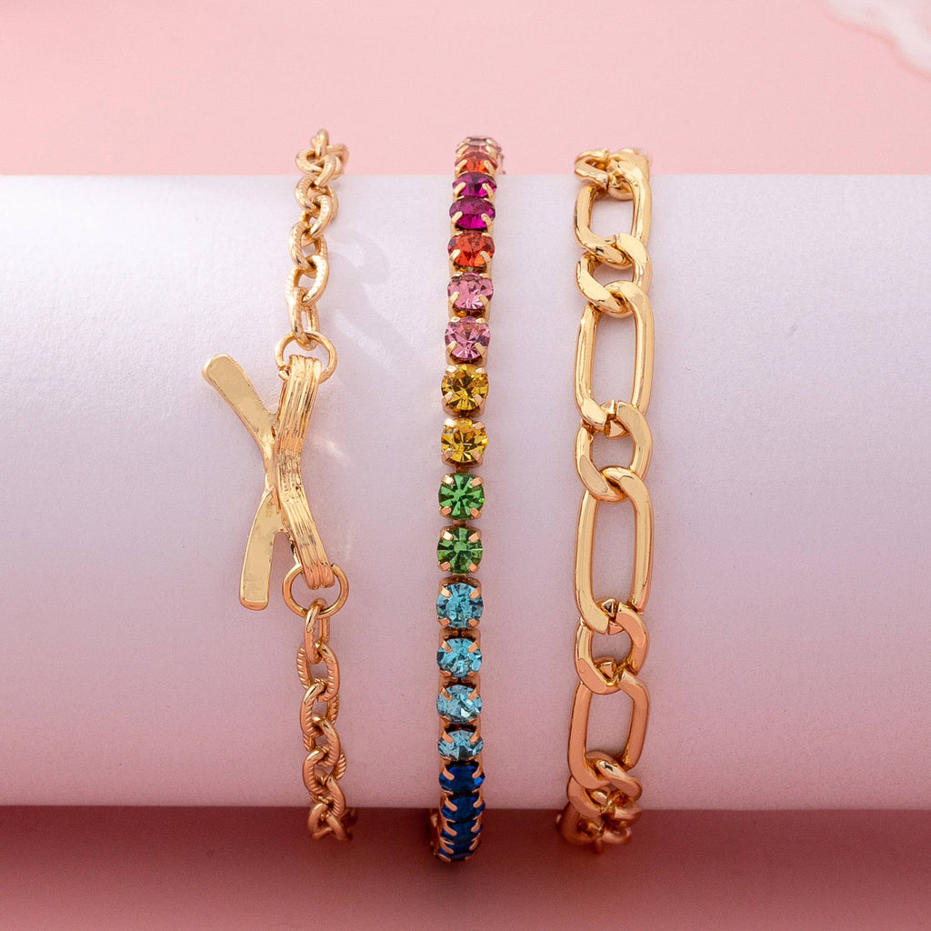 Multi Rainbow Crystals & Mixed Chains Bracelet