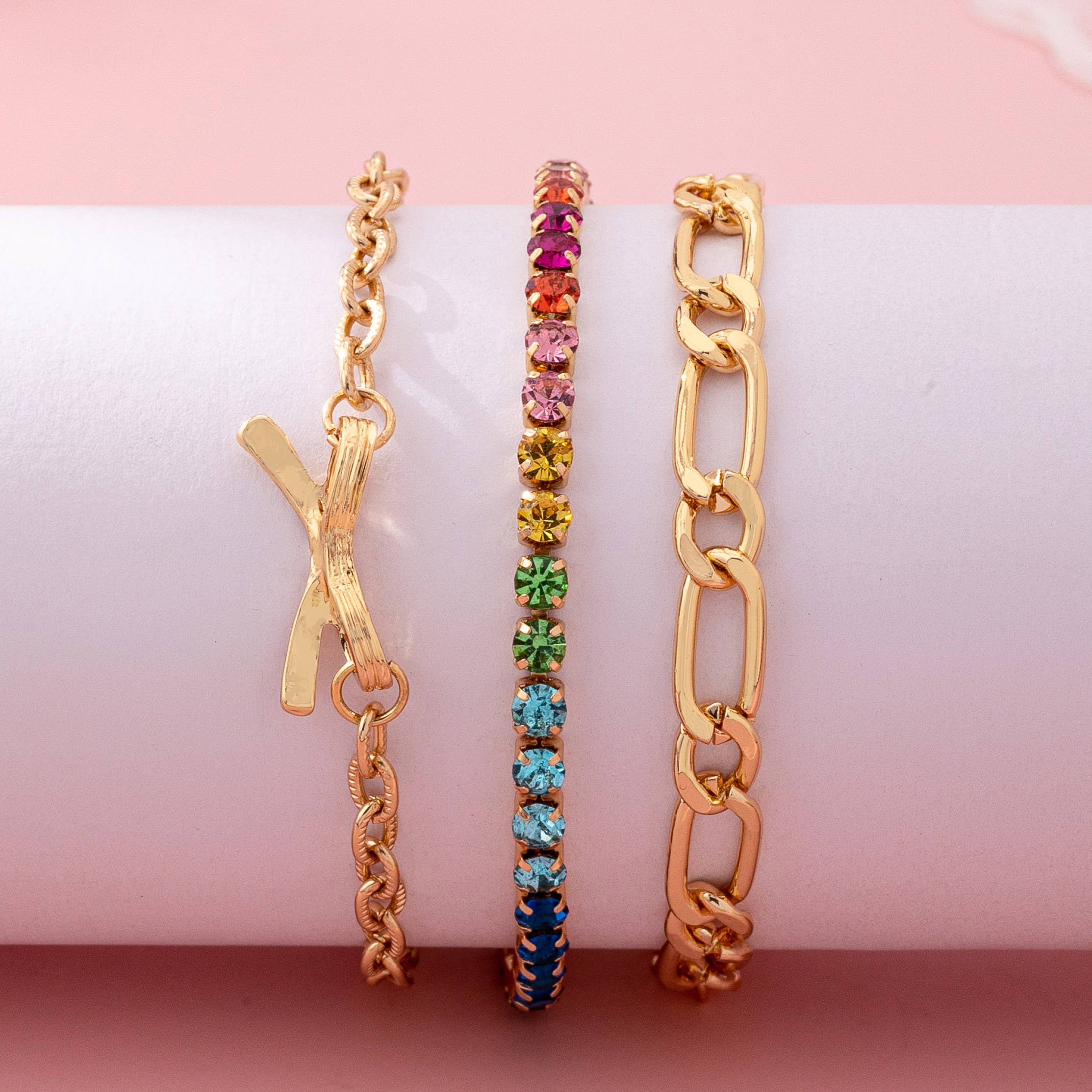 Multi Rainbow Crystals & Mixed Chains Bracelet