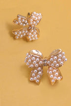 MINI PEARL BOW RIBBON GOLD EARRINGS